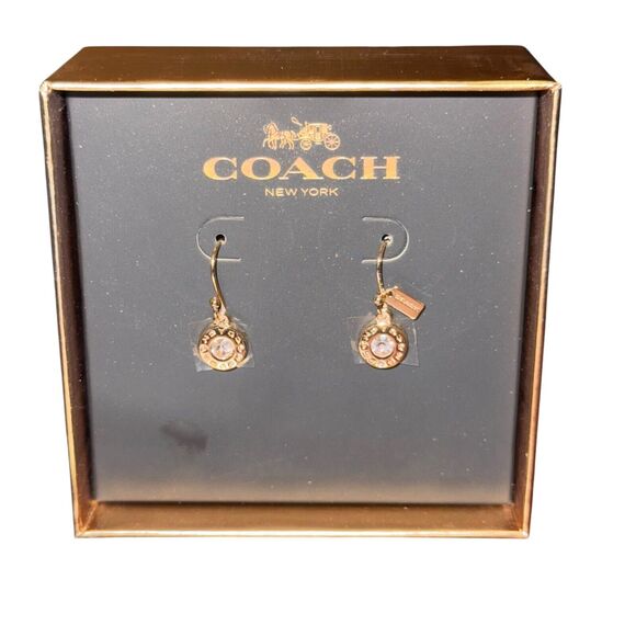 Coach Open Circle Stone Yellow Gold Dangle Earring F56417 & Gift Box NWT VHTF - Picture 4 of 11